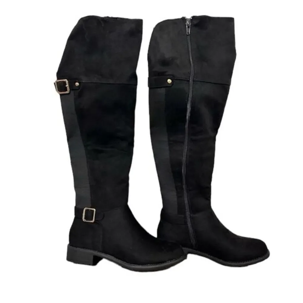OVER THEE KNEE BLACK FAUX SUEDE‎ EQUESTRIAN BOOTS NWT